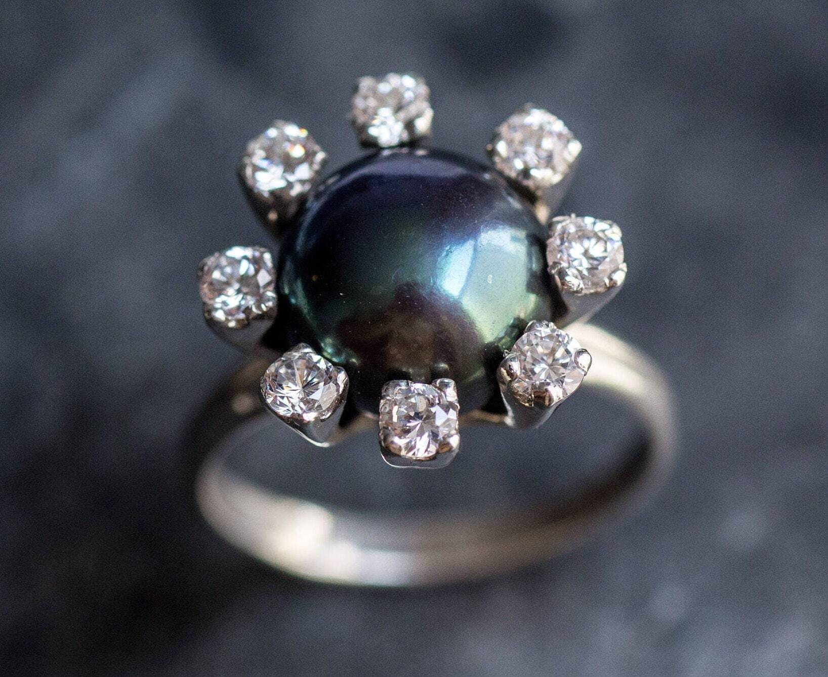 Black Pearl Ring, Natural Pearl Ring, June Birthstone, Big Pearl Ring, Vintage Ring, Vintage Pearl Ring, June Ring, Solid Silver Ring, Pearl