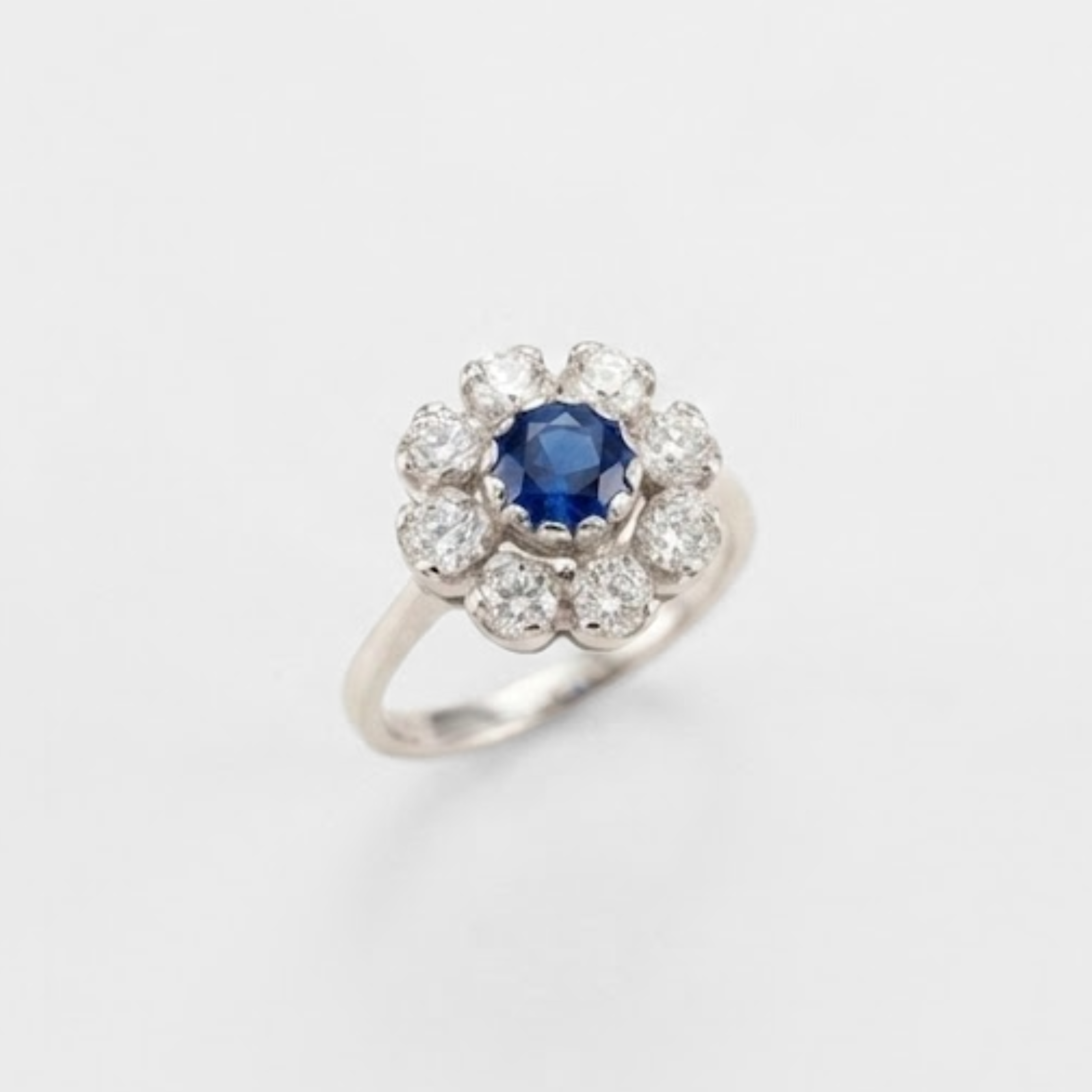 Created Sapphire Ring made in 925 Sterling Silver with Round Created Blue Sapphire in Cluster setting, September Birthstone gift idea, symbolizes sincerity, truth, and faithfulness, ideal for everyday wear and perfect for birthday gifting and special occasions.