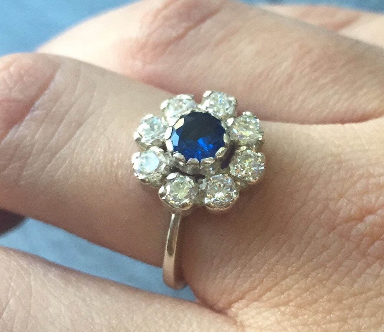 Elegant 925 Sterling Silver Sapphire Ring featuring a vibrant Round Created Blue Sapphire, perfect for birthdays and special occasions.