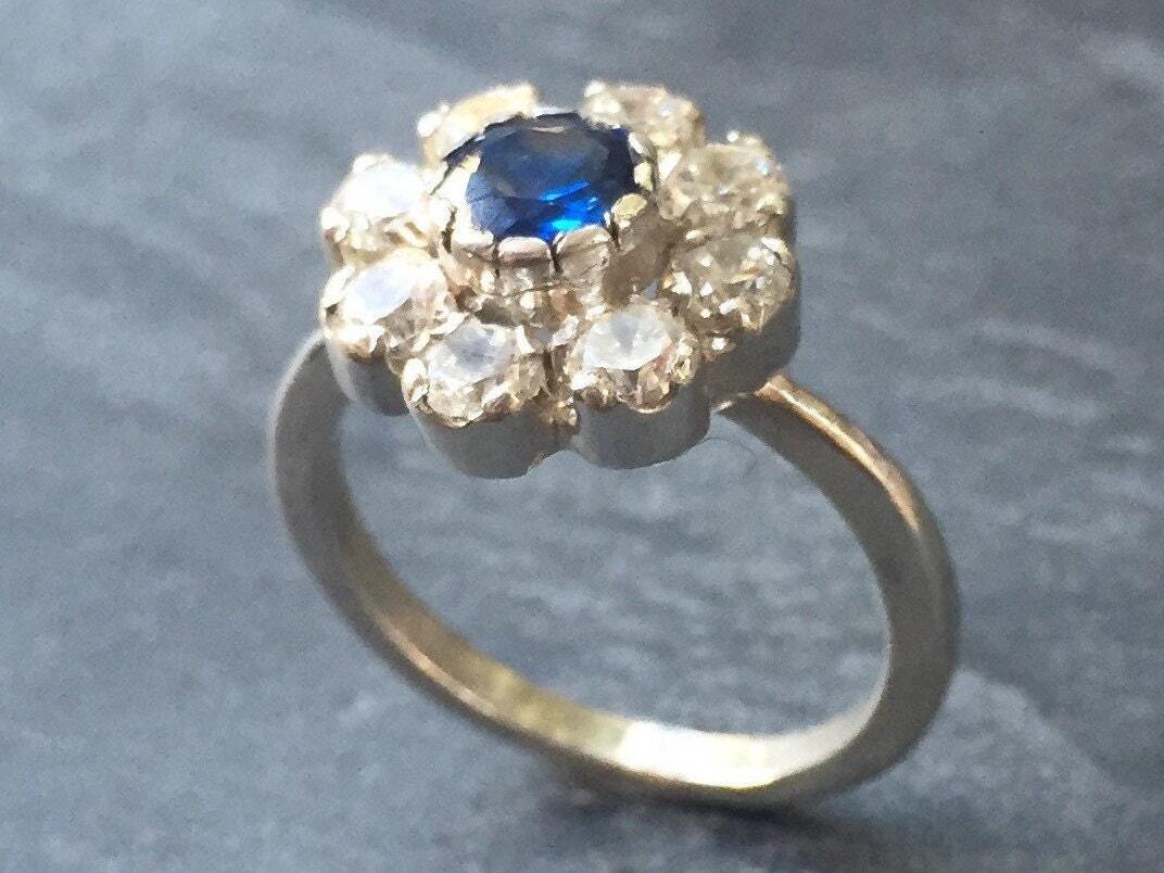 Created Sapphire Ring made in 925 Sterling Silver with Round Created Blue Sapphire in Cluster setting, September Birthstone gift idea, symbolizes sincerity, truth, and faithfulness, ideal for everyday wear and perfect for birthday gifting and special occasions.