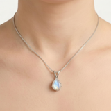 Large Moonstone Pendant - Real Moonstone Necklace - Vintage Teardrop Necklace