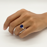 Crafted in sterling silver, this bezel-set created sapphire ring is ideal for daily wear and symbolizes loyalty and truth.