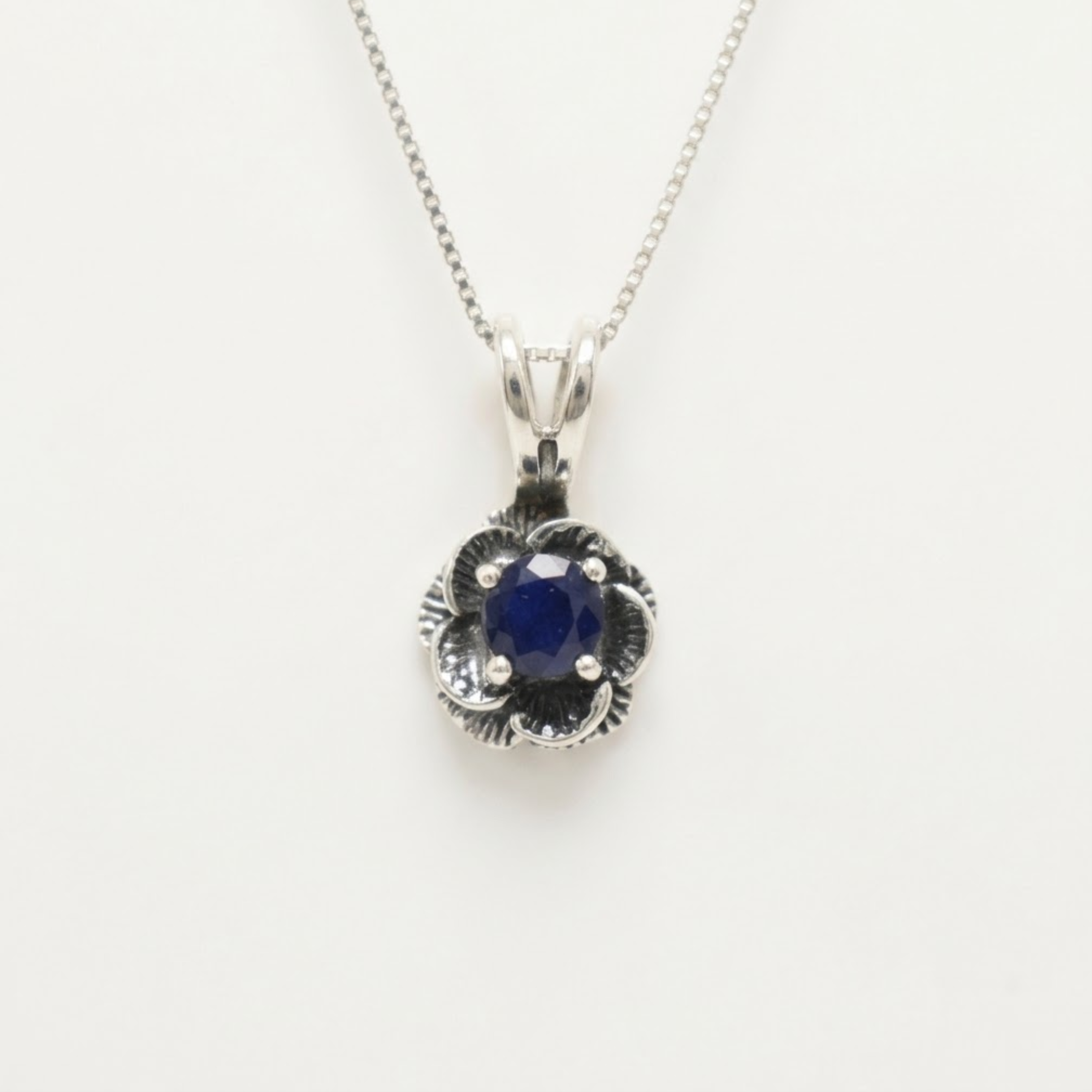 Natural Sapphire Pendant made in 925 Sterling Silver with Round Natural Blue Sapphire in Prong setting, September Birthstone gift idea, symbolizes sincerity, truth, and faithfulness, ideal for everyday wear and perfect for birthday gifting and special occasions.