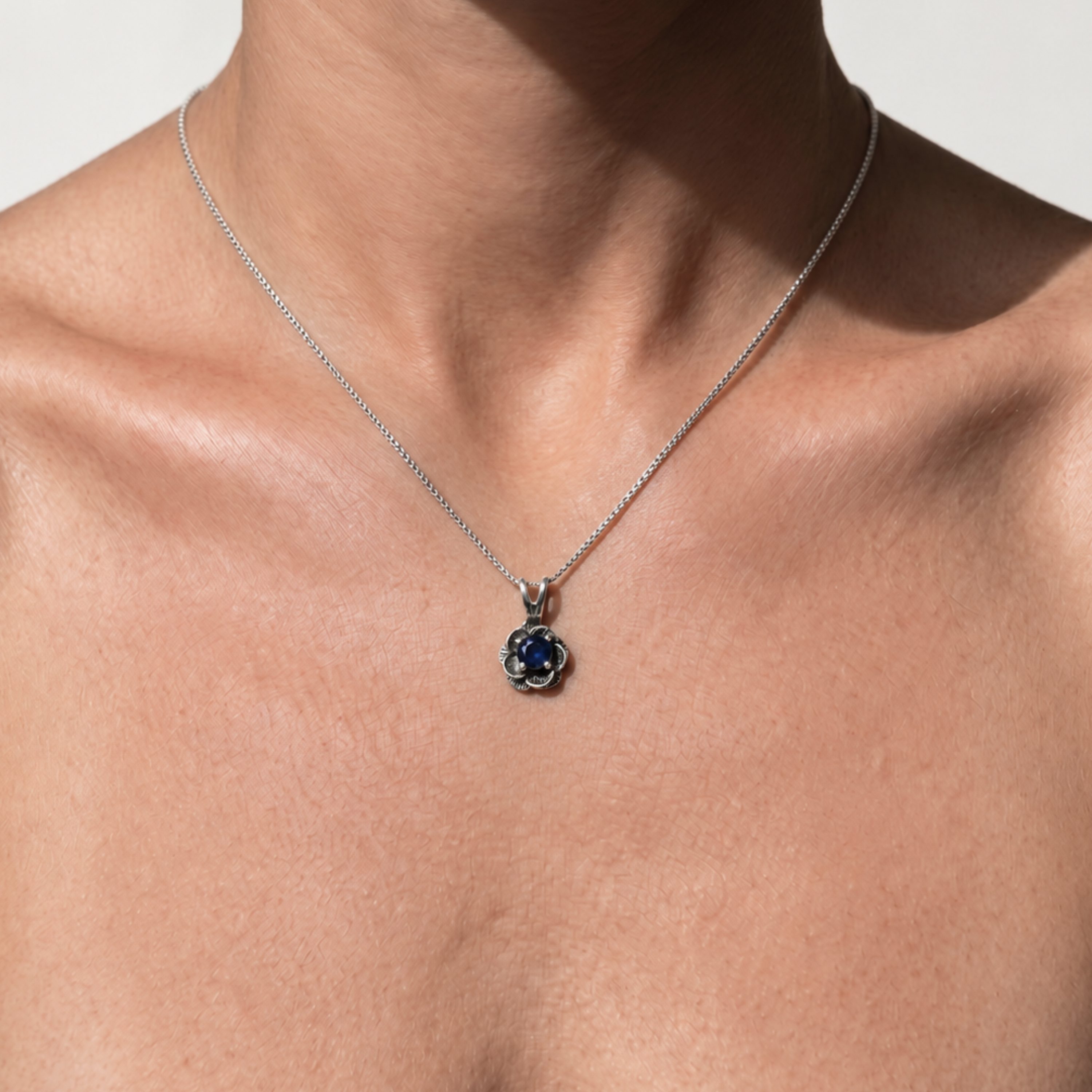 Elegant 925 Sterling Silver Natural Sapphire Pendant with Round Blue Sapphire, perfect for September birthdays and special gifts.