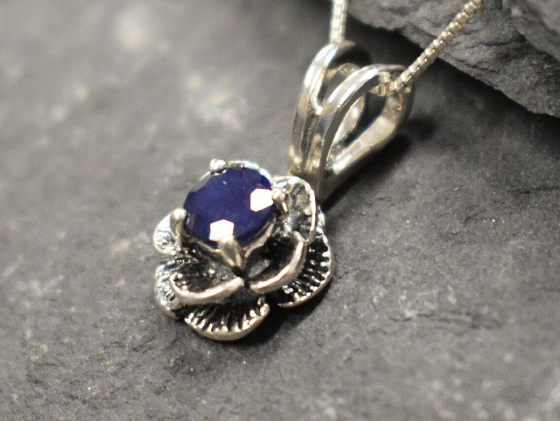 Elegant 925 Sterling Silver Natural Sapphire Pendant with Round Blue Sapphire, perfect for September birthdays and special gifts.