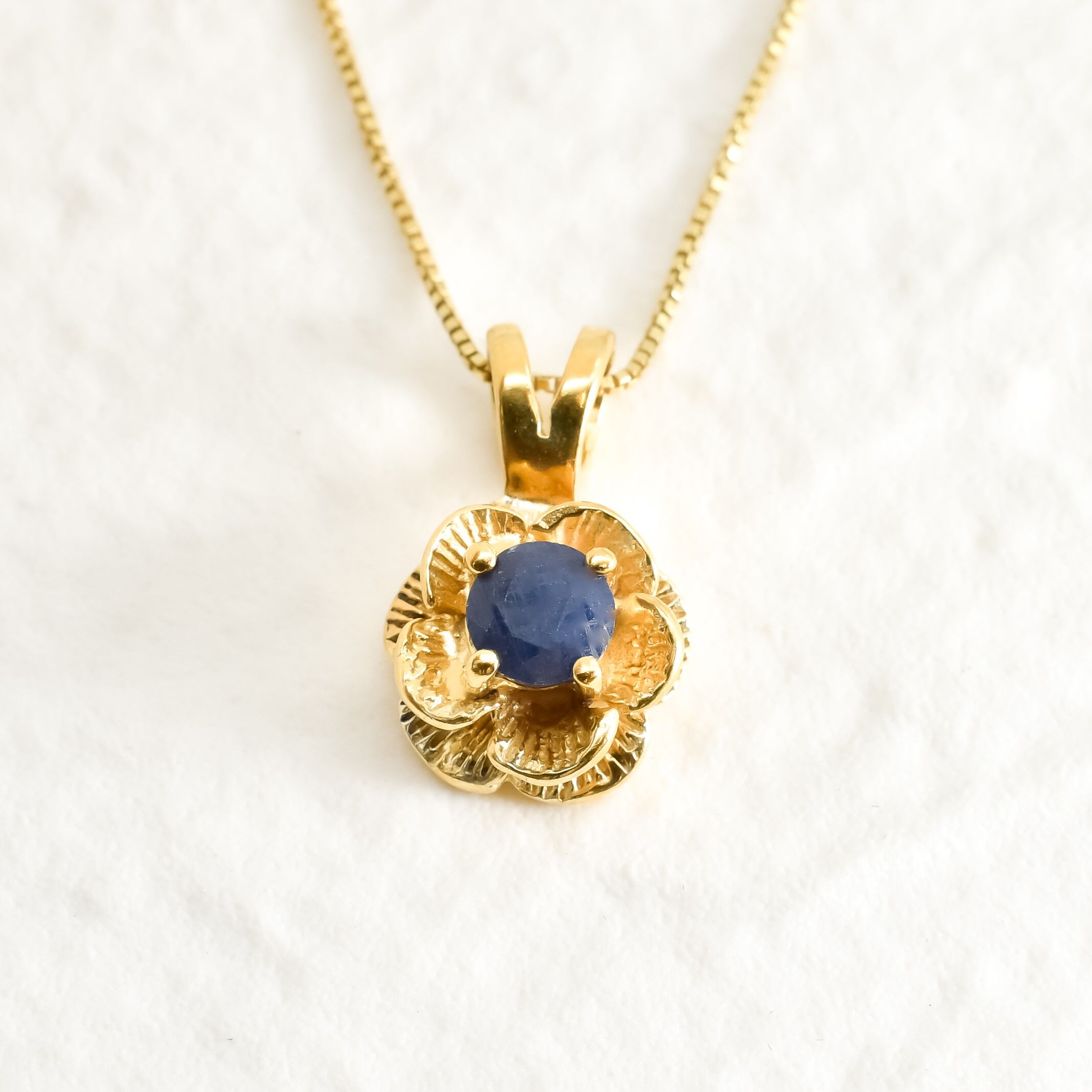 Natural Sapphire Pendant made in 18k Gold Vermeil with Round Natural Blue Sapphire in Prong setting, September Birthstone gift idea, symbolizes sincerity, truth, and faithfulness, ideal for everyday wear and perfect for birthday gifting and special occasions.