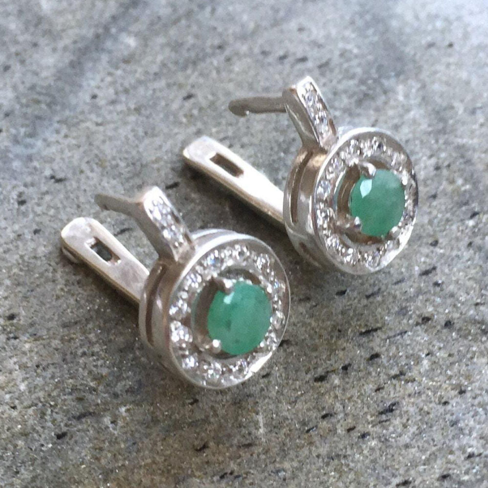 Dainty Emerald Earrings Green Drop Earrings Emerald Vintage