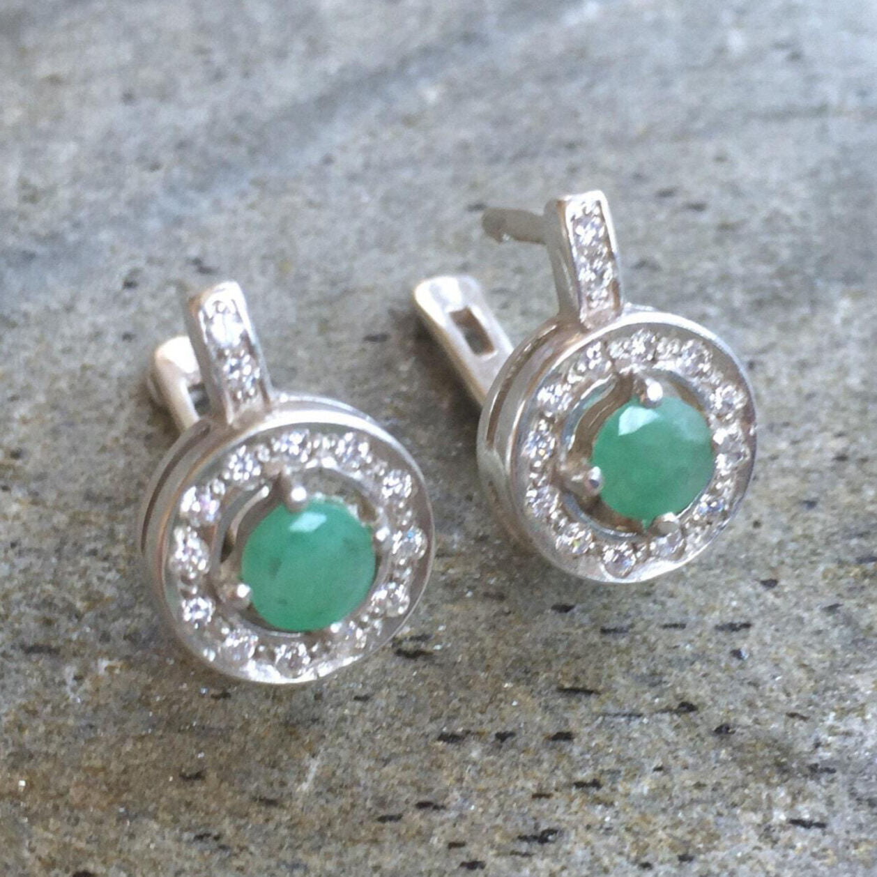 Gold Emerald Earrings - Natural Emerald Earrings, Dainty Emerald Studs