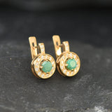 Gold Emerald Earrings - Natural Emerald Earrings, Dainty Emerald Studs