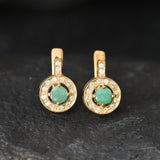 Gold Emerald Earrings - Natural Emerald Earrings, Dainty Emerald Studs