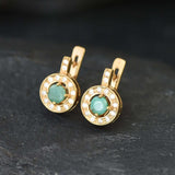 Gold Emerald Earrings - Natural Emerald Earrings, Dainty Emerald Studs