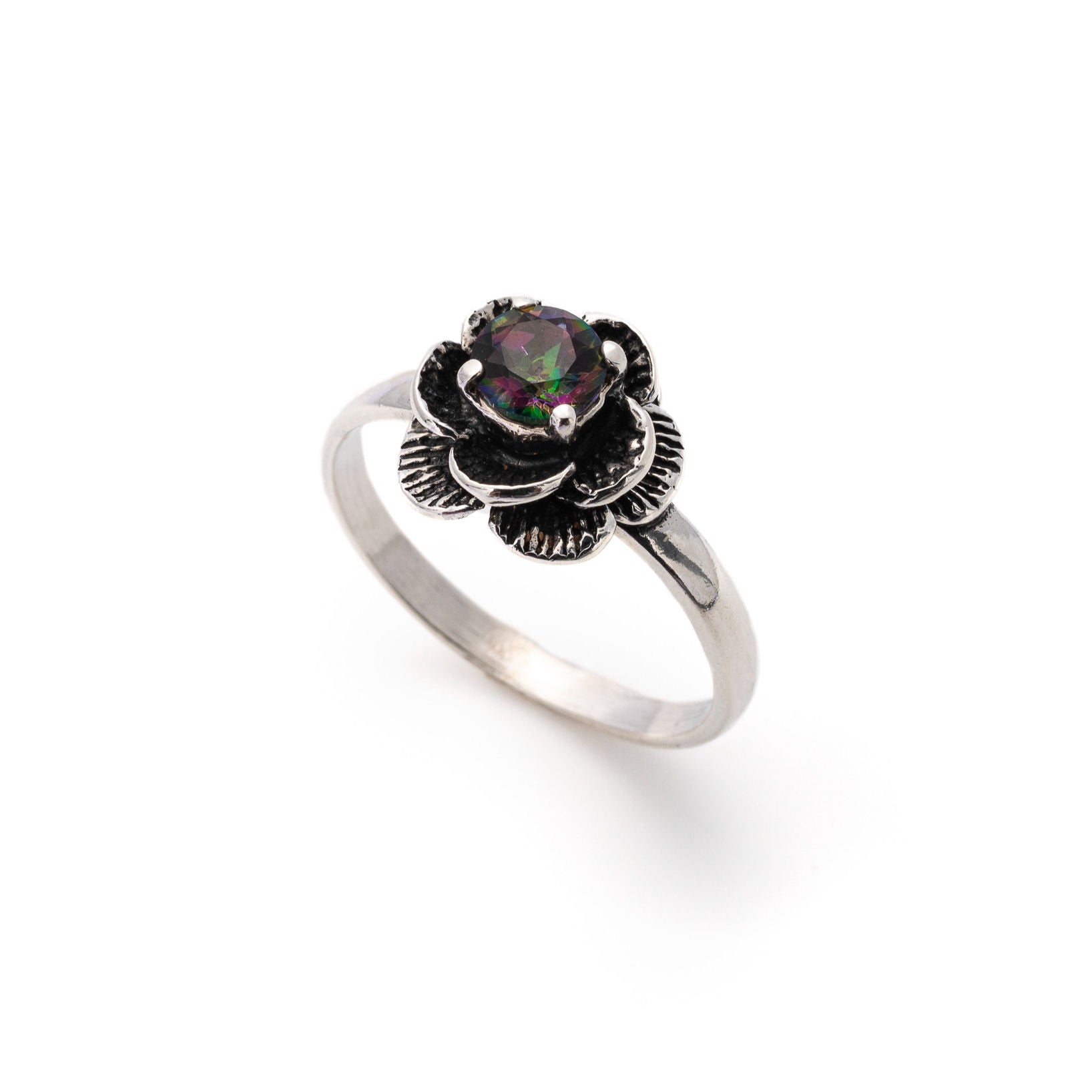 Flower Ring, Mystic Topaz Ring, Natural Topaz, Vintage Flower Ring, Topaz Flower Ring, December Birthstone, Solid Silver Ring, Silver Flower