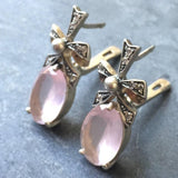 Rose Quartz Earrings - Pink Statement Earrings - Ribbon Vintage Earrings