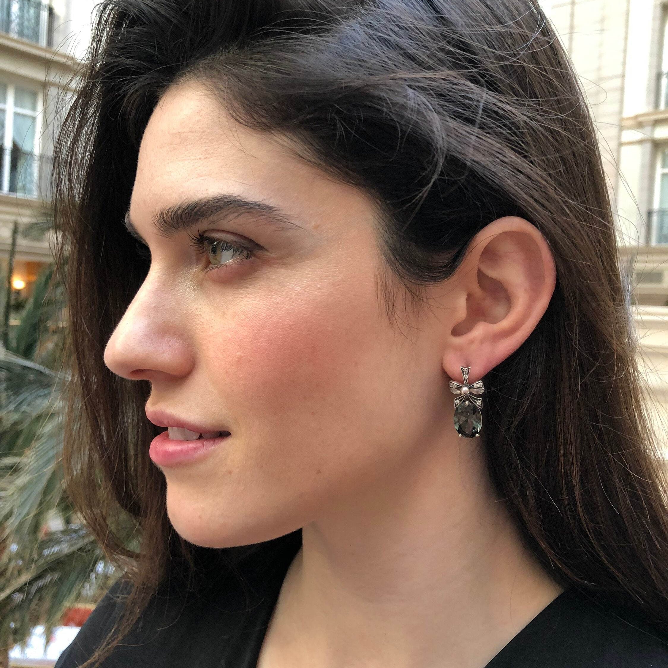 Rose Quartz Earrings, Quartz Earrings, Natural Rose Quartz, Ribbon Earrings, January Birthstone, Pink Diamond Earrings, 925 Silver Earrings