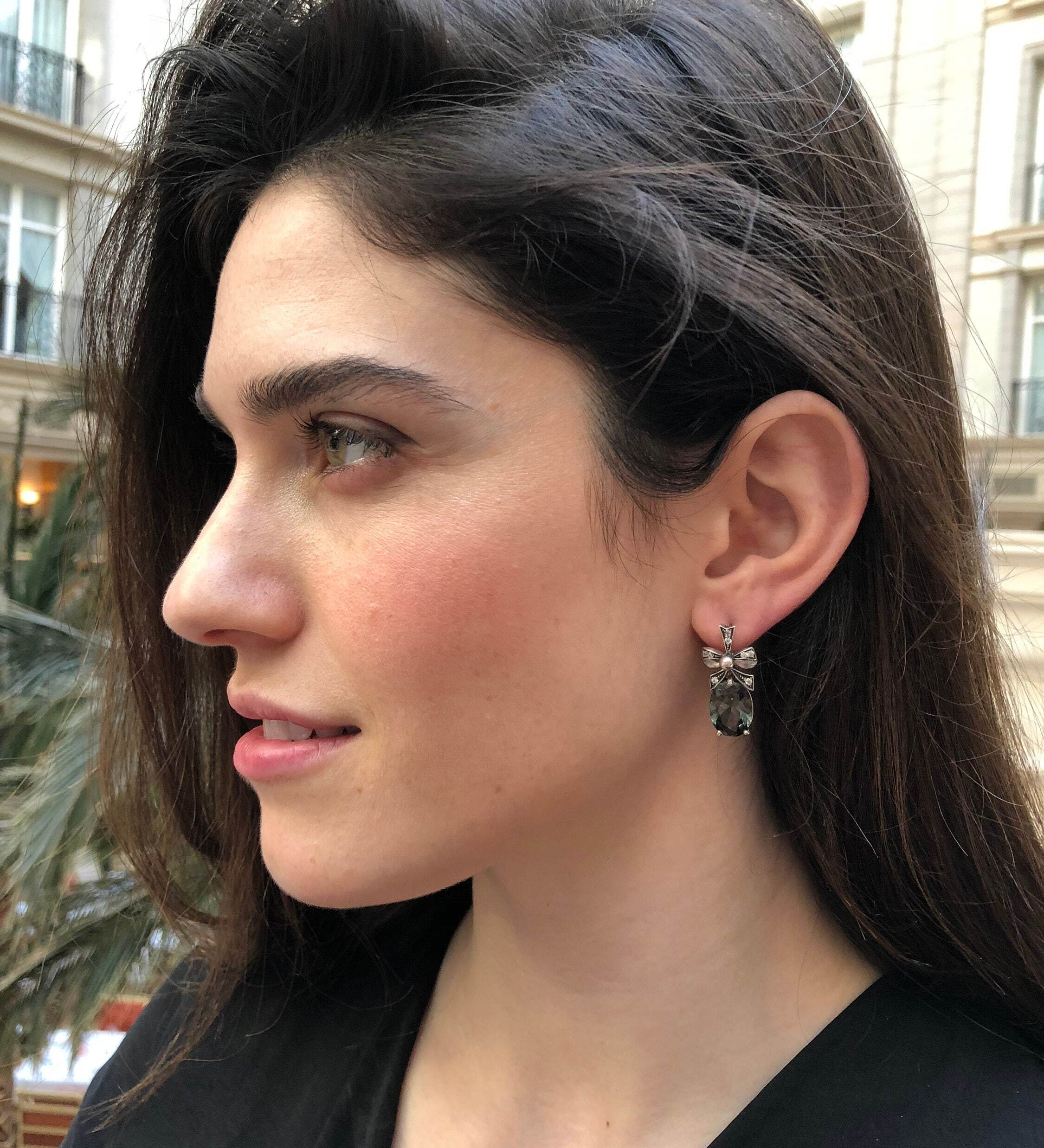 Rose Quartz Earrings, Quartz Earrings, Natural Rose Quartz, Ribbon Earrings, January Birthstone, Pink Diamond Earrings, 925 Silver Earrings