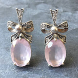 Rose Quartz Earrings - Pink Ribbon Earrings, Natural Rose Quartz