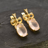 Rose Quartz Earrings - Pink Statement Earrings - Ribbon Vintage Earrings