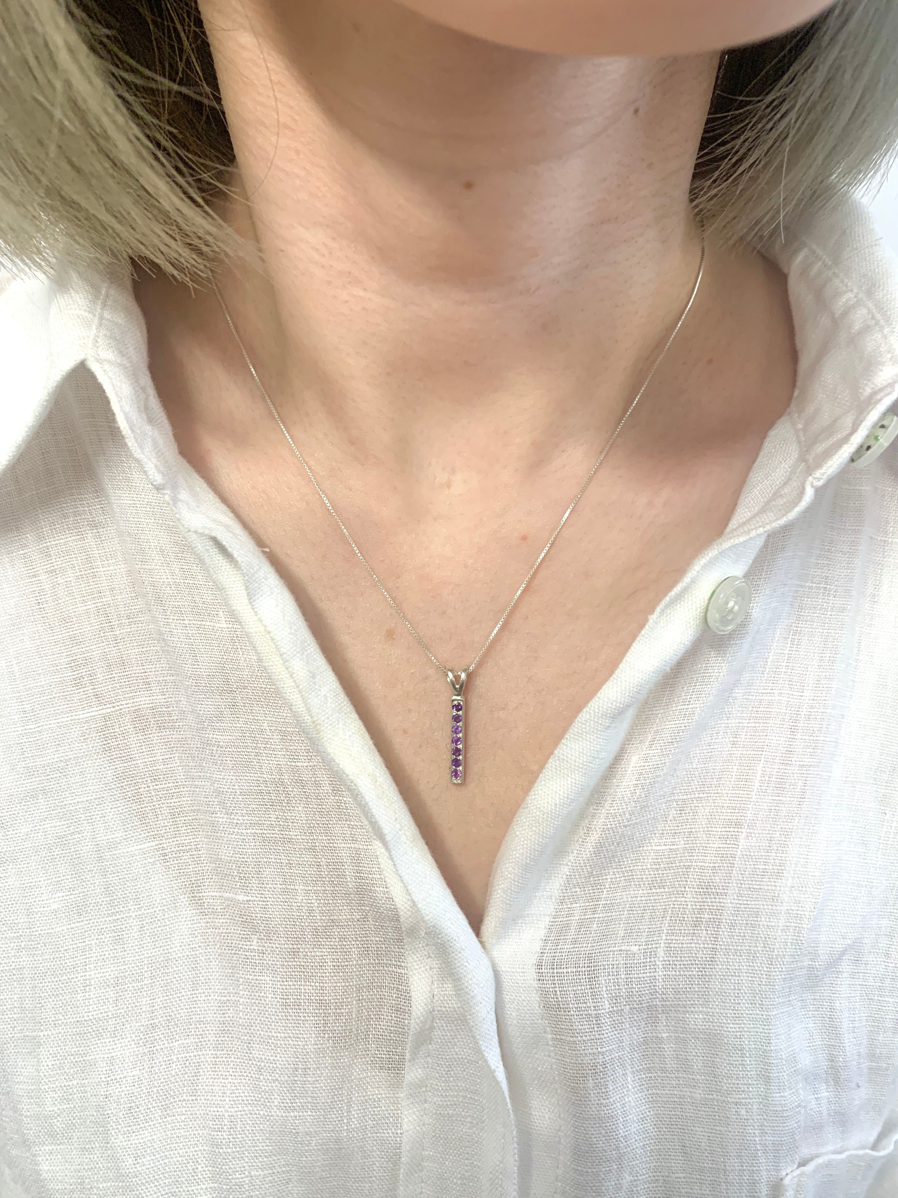 Amethyst Pendant, Natural Amethyst, Layering Necklace, Bar Pendant, Purple Pendant, February Birthstone, Minimalist Pendant, Solid Silver