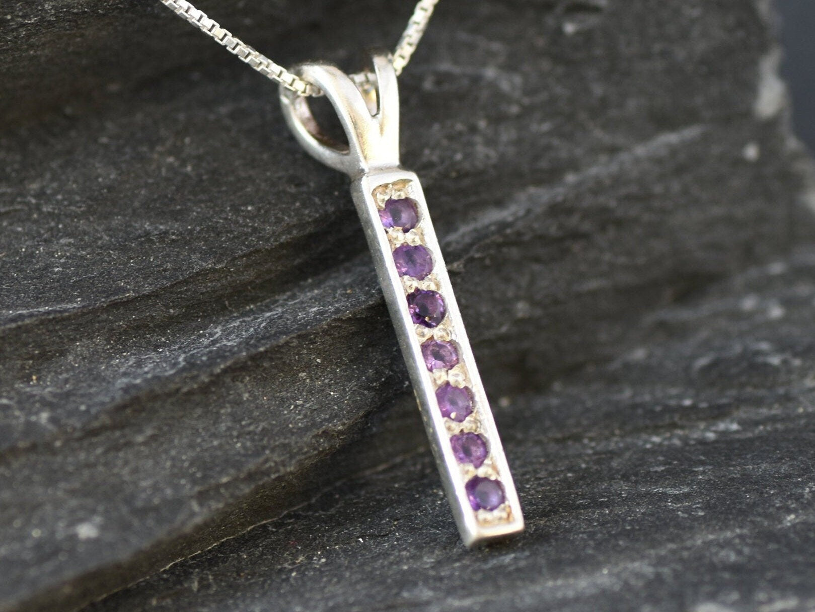 Amethyst Pendant, Natural Amethyst, Layering Necklace, Bar Pendant, Purple Pendant, February Birthstone, Minimalist Pendant, Solid Silver