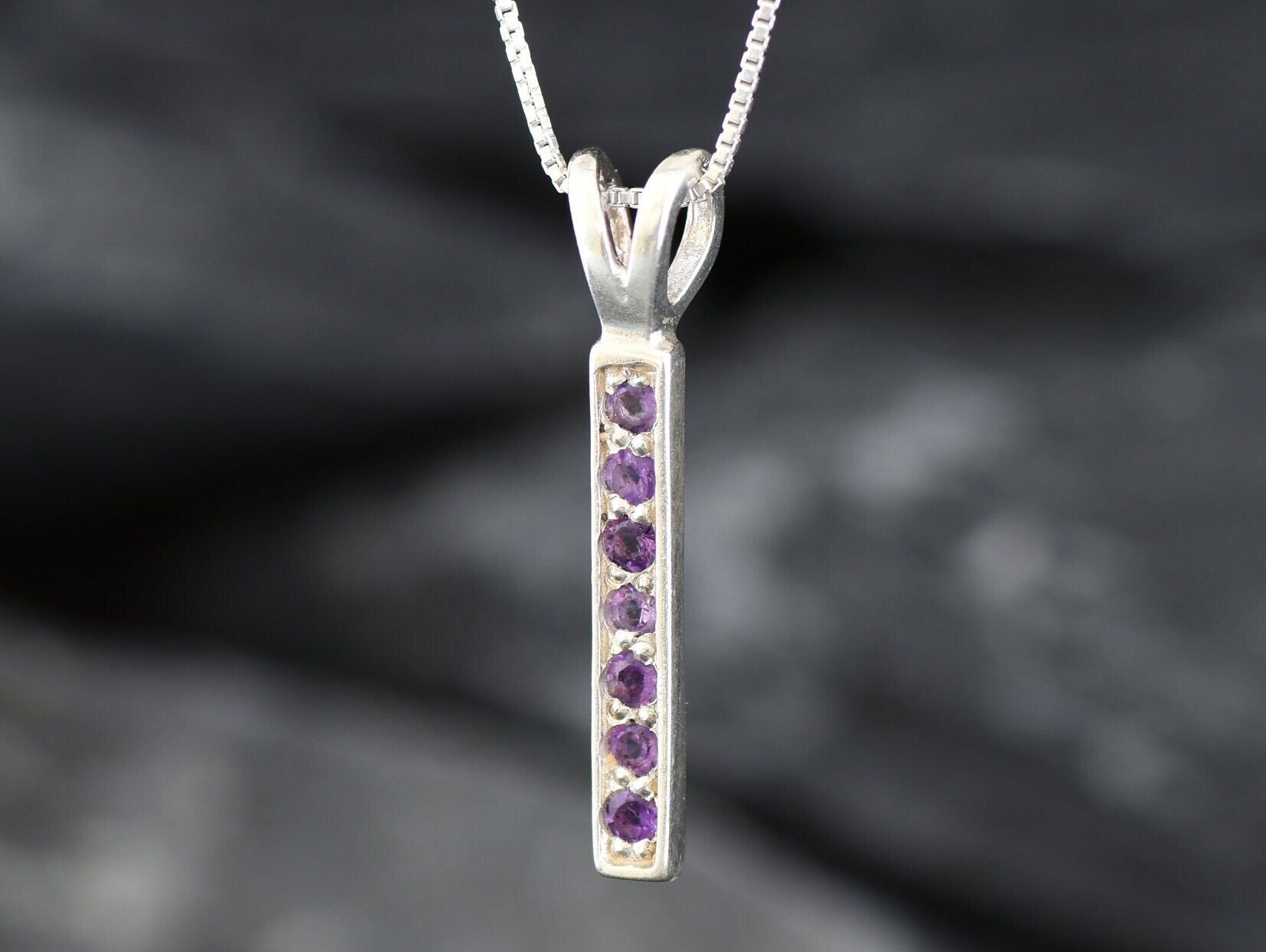 Amethyst Pendant, Natural Amethyst, Layering Necklace, Bar Pendant, Purple Pendant, February Birthstone, Minimalist Pendant, Solid Silver