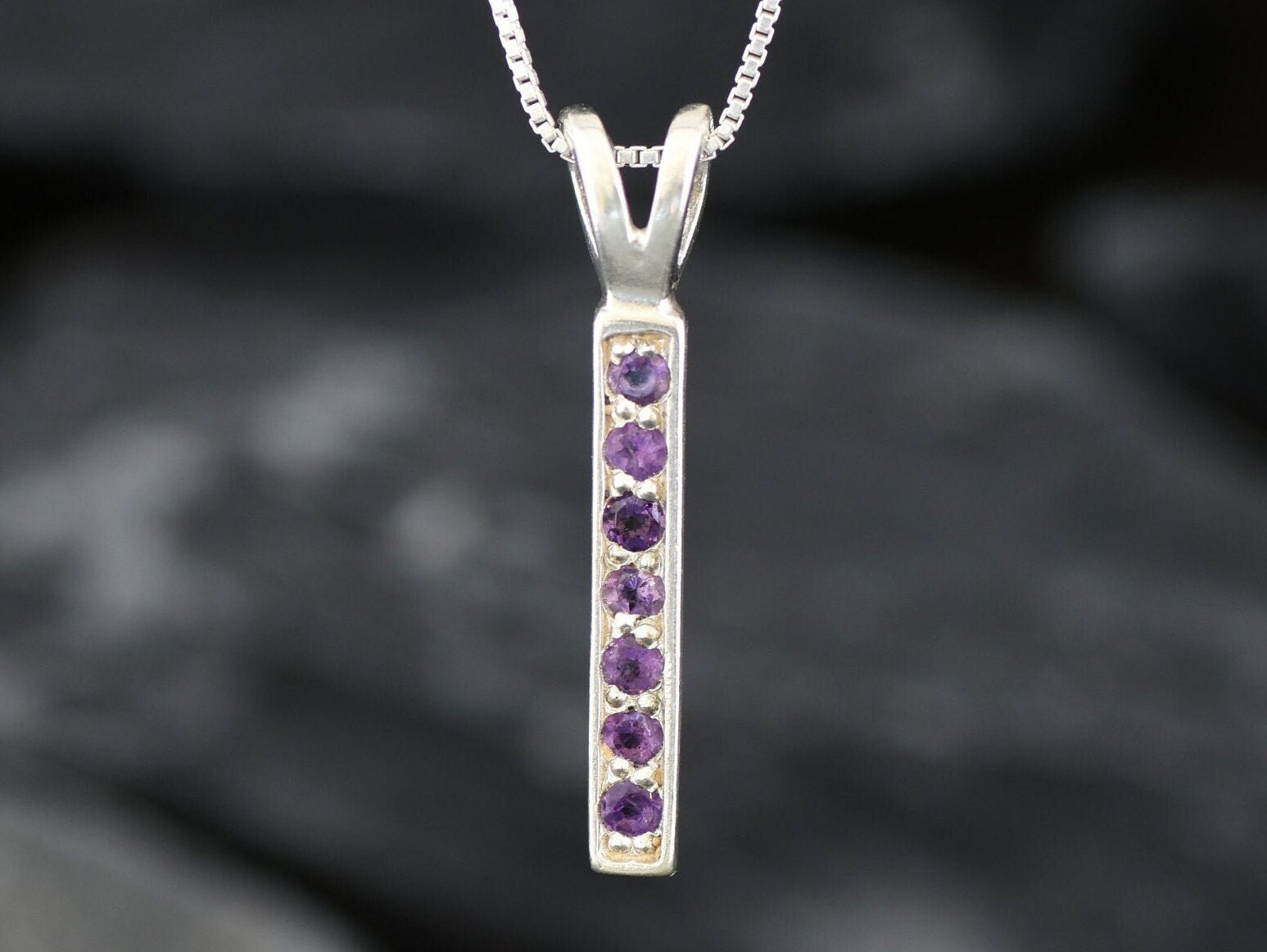 Amethyst Pendant, Natural Amethyst, Layering Necklace, Bar Pendant, Purple Pendant, February Birthstone, Minimalist Pendant, Solid Silver