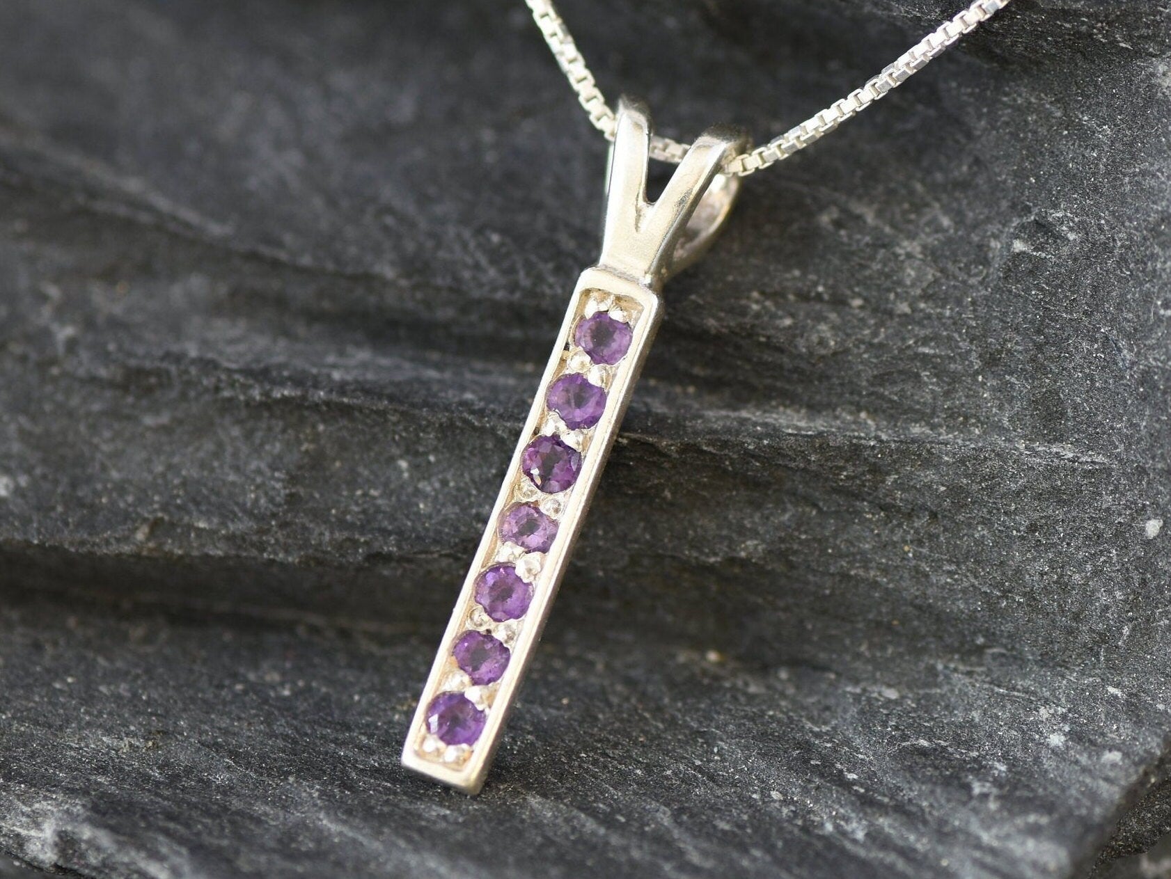 Amethyst Pendant, Natural Amethyst, Layering Necklace, Bar Pendant, Purple Pendant, February Birthstone, Minimalist Pendant, Solid Silver