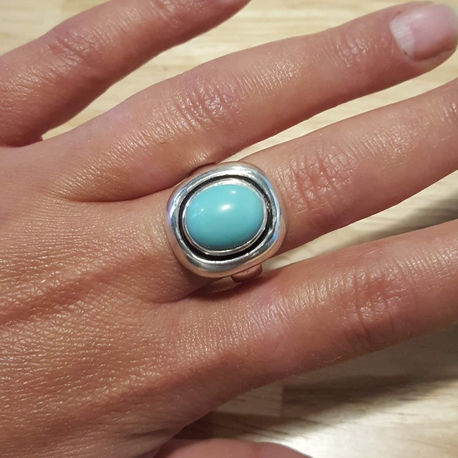 Big Turquoise Ring, Natural Turquoise, December Birthstone, Sleeping Beauty Gem, Vintage Rings, Blue Turquoise, Solid Silver Ring, Turquoise