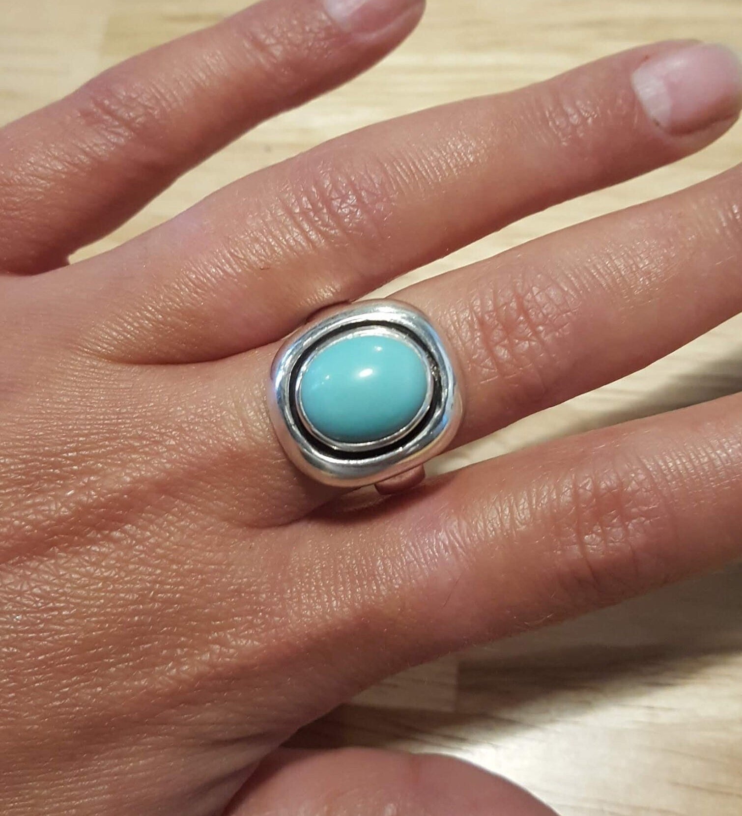Big Turquoise Ring, Natural Turquoise, December Birthstone, Sleeping Beauty Gem, Vintage Rings, Blue Turquoise, Solid Silver Ring, Turquoise