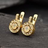 Gold Opal Earrings - Natural Fire Opal, Gold Cluster Earrings