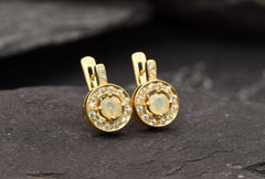 Fire Opal Earrings, Ethiopian Opal, Opal Earrings, Genuine Opal, Vintage Opal Studs, Vintage Earrings, October Birthstone, Silver Earrings(1)