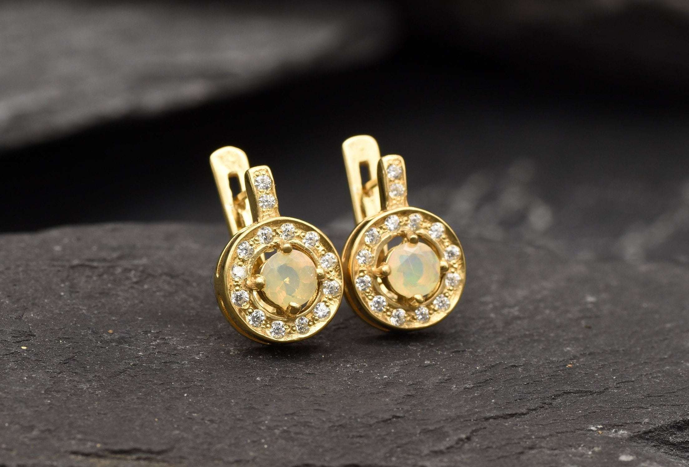 Fire Opal Earrings, Ethiopian Opal, Opal Earrings, Genuine Opal, Vintage Opal Studs, Vintage Earrings, October Birthstone, Silver Earrings(1)