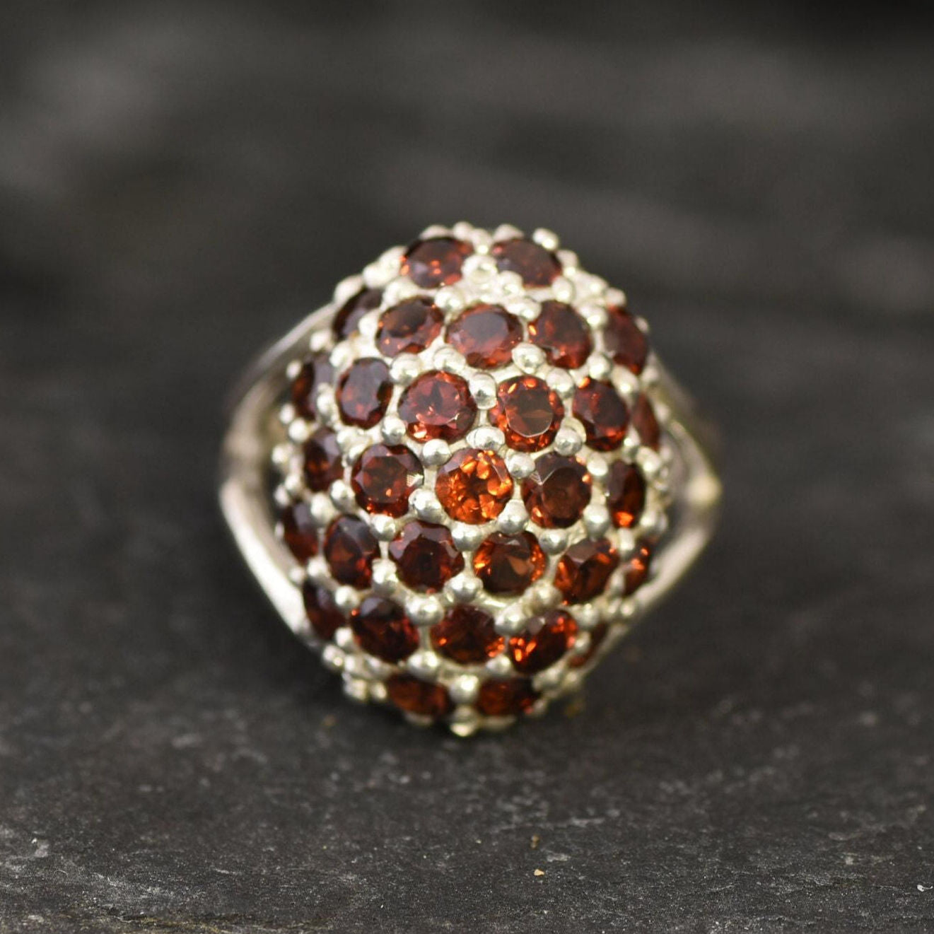 Red Garnet Ring, Dome Ring, Red Berry Ring, Natural Garnet, January Birthstone, Sphere Ring, Vintage Ring, Statement Ring, Solid Silver Ring