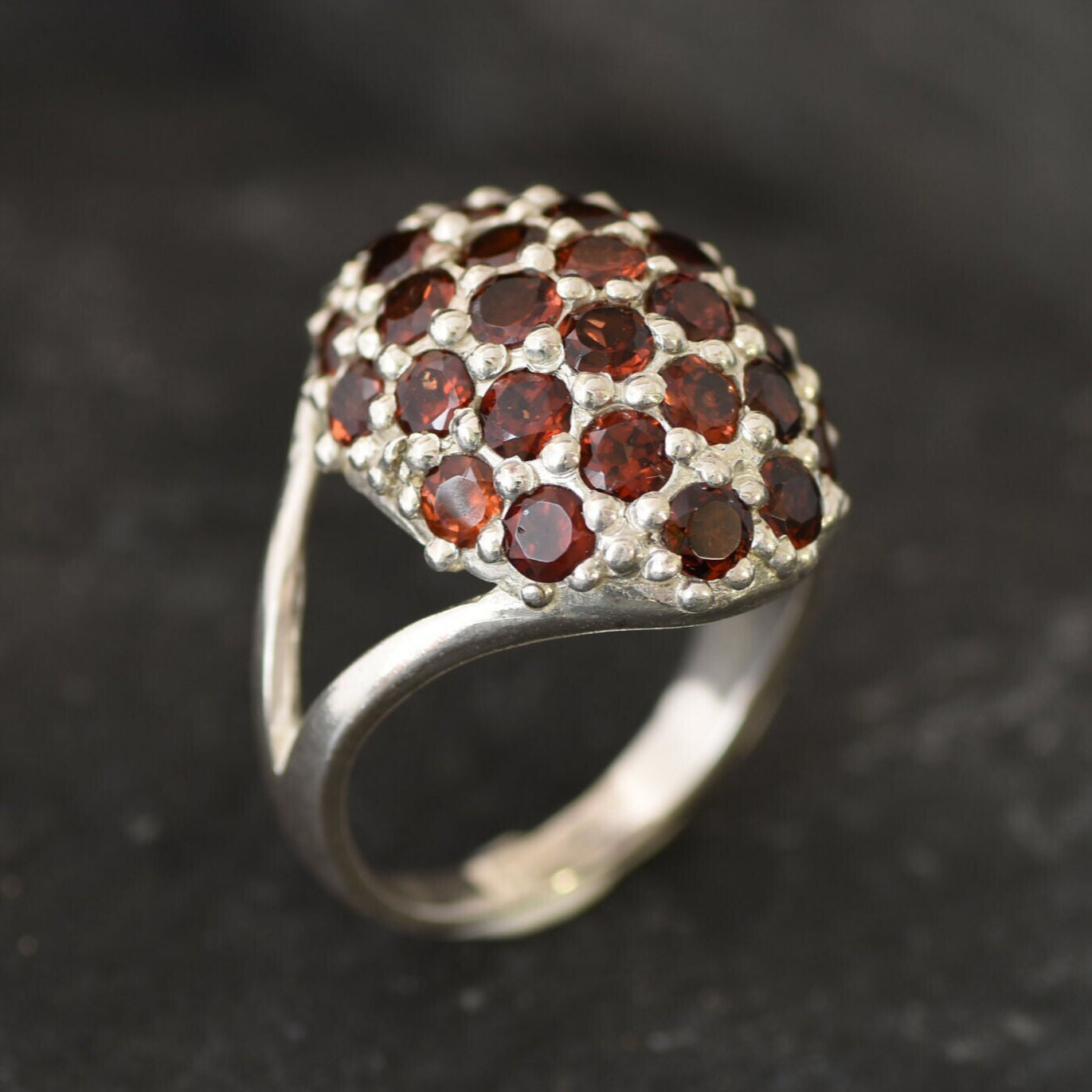 Red Garnet Ring, Dome Ring, Red Berry Ring, Natural Garnet, January Birthstone, Sphere Ring, Vintage Ring, Statement Ring, Solid Silver Ring