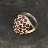 Red Dome Ring - Natural Garnet Ring, Red Berry Ring