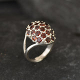 Red Dome Ring - Natural Garnet Ring, Red Berry Ring