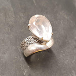 Rose Quartz Ring - Large Pink Ring - Vintage Teardrop Ring