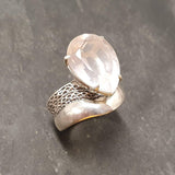 Rose Quartz Ring - Large Pink Ring - Vintage Teardrop Ring