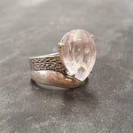 Rose Quartz Ring - Large Pink Ring - Vintage Teardrop Ring