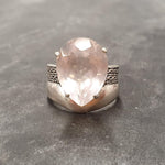 Rose Quartz Ring - Large Pink Ring - Vintage Teardrop Ring