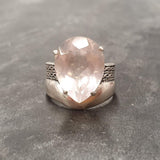 Rose Quartz Ring - Large Pink Ring - Vintage Teardrop Ring