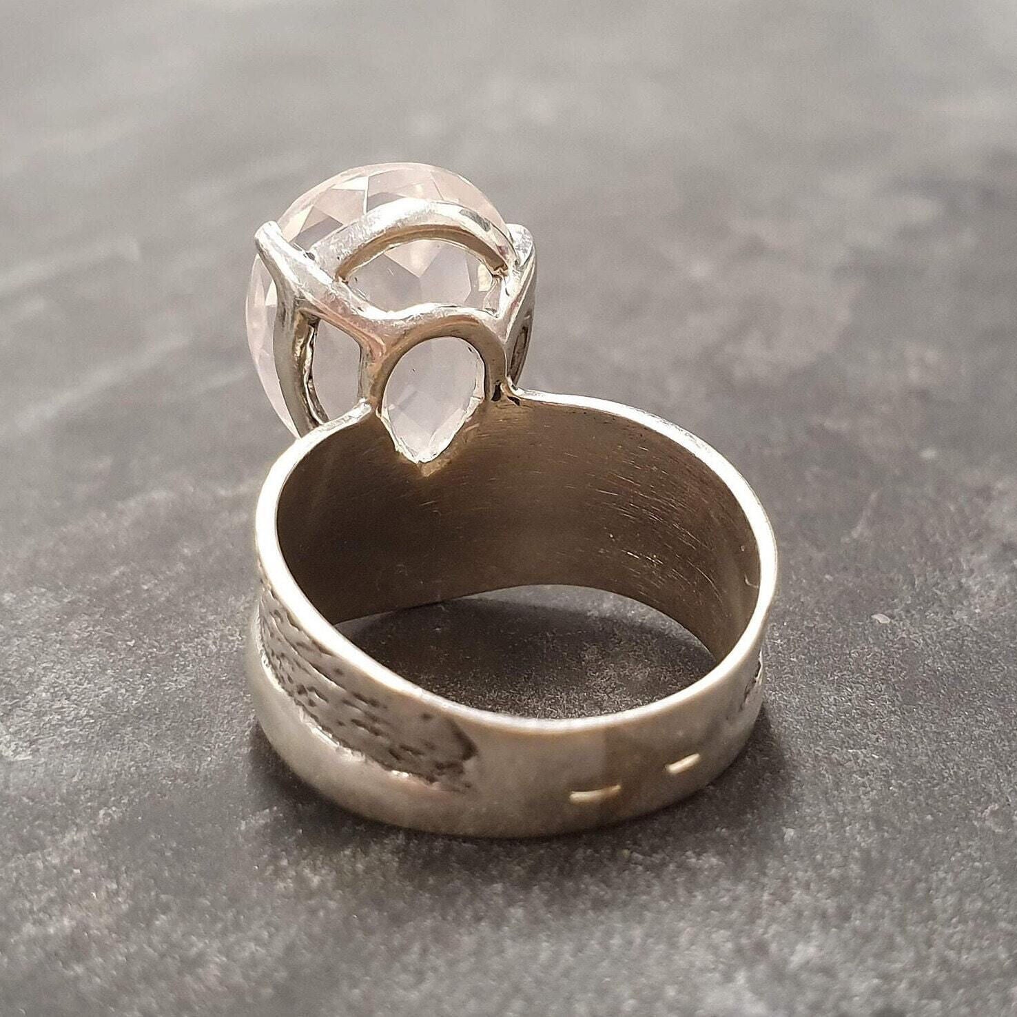 Rose Quartz Ring - Large Pink Ring - Vintage Teardrop Ring