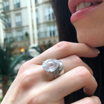 Rose Quartz Ring - Large Pink Ring - Vintage Teardrop Ring