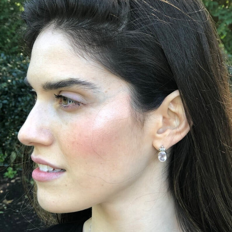 Amethyst Earrings, Dainty Antique Earrings, Natural Amethyst, Amethyst Oval Studs, Purple Earrings, Vintage Earrings, Solid Silver Earrings