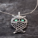 Chrysoprase Pendant - Large Owl Pendant - Real Chrysoprase Pendant