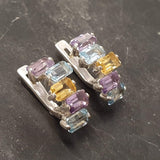 Genuine Multistone Earrings - Amethyst Citrine Blue Topaz Earrings - Colorful Baguette Earrings