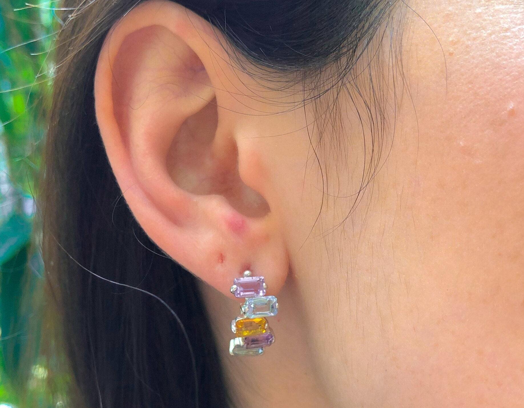 Topaz Earrings, Natural Topaz, Emerald Cut Earrings, Asymmetric Earrings, Birthstone Earrings, Geometric Earrings, Solid Silver Earrings