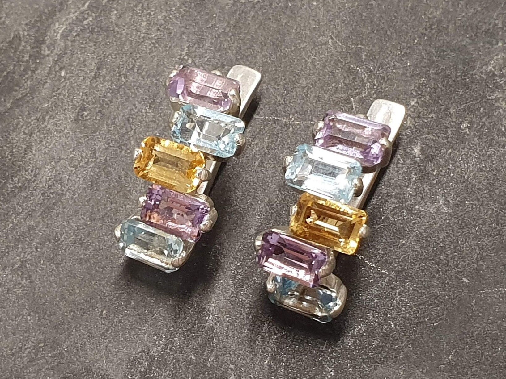 Topaz Earrings, Natural Topaz, Emerald Cut Earrings, Asymmetric Earrings, Birthstone Earrings, Geometric Earrings, Solid Silver Earrings