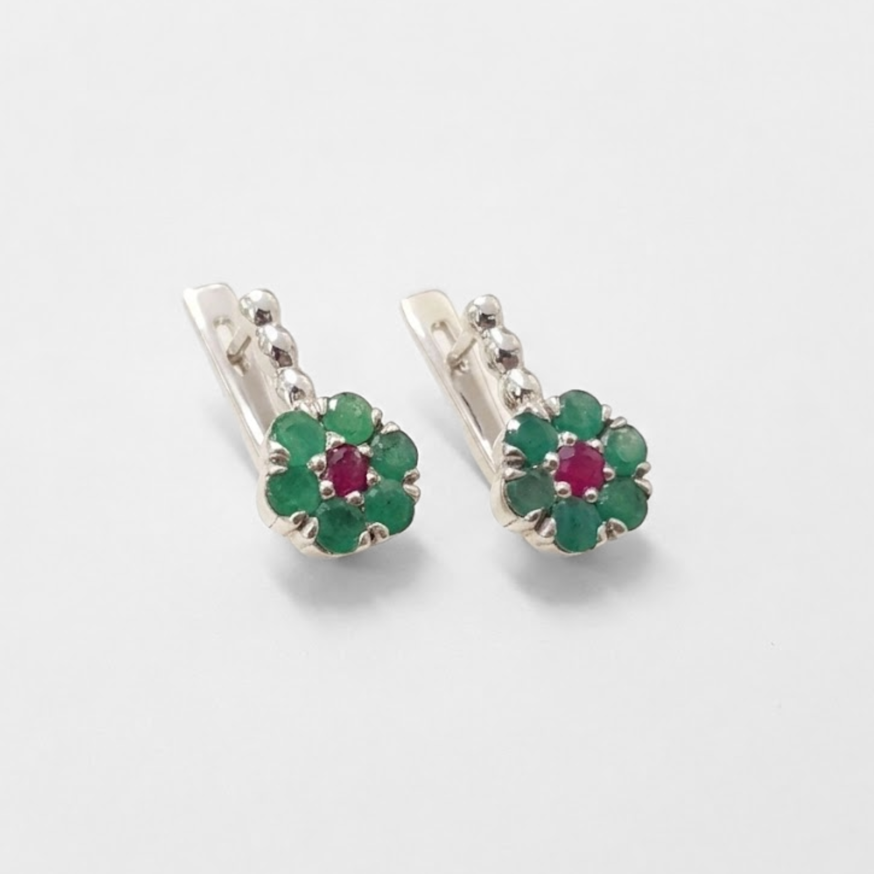 Natural Ruby Earrings made in 925 Sterling Silver with Round Natural Red Ruby in Cluster setting, July Birthstone gift idea, symbolizes nobility, purity, and passion, ideal for everyday wear and perfect for birthday gifting and special occasions.