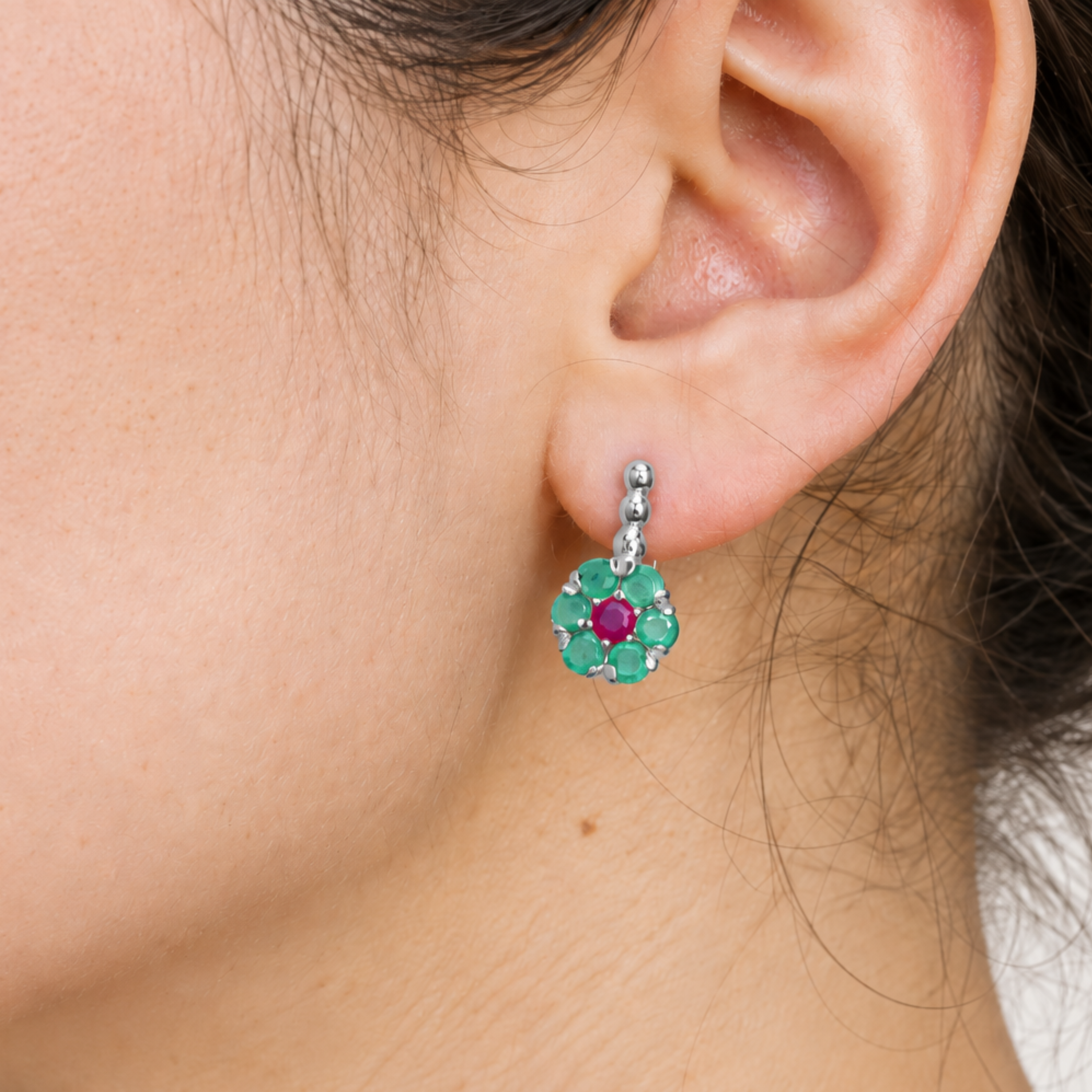 Elegant 925 Sterling Silver Ruby Earrings with Cluster Setting, ideal for birthdays and special occasions. 
