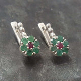 Natural Ruby Earrings made in 925 Sterling Silver with Round Natural Red Ruby in Cluster setting, July Birthstone gift idea, symbolizes nobility, purity, and passion, ideal for everyday wear and perfect for birthday gifting and special occasions.